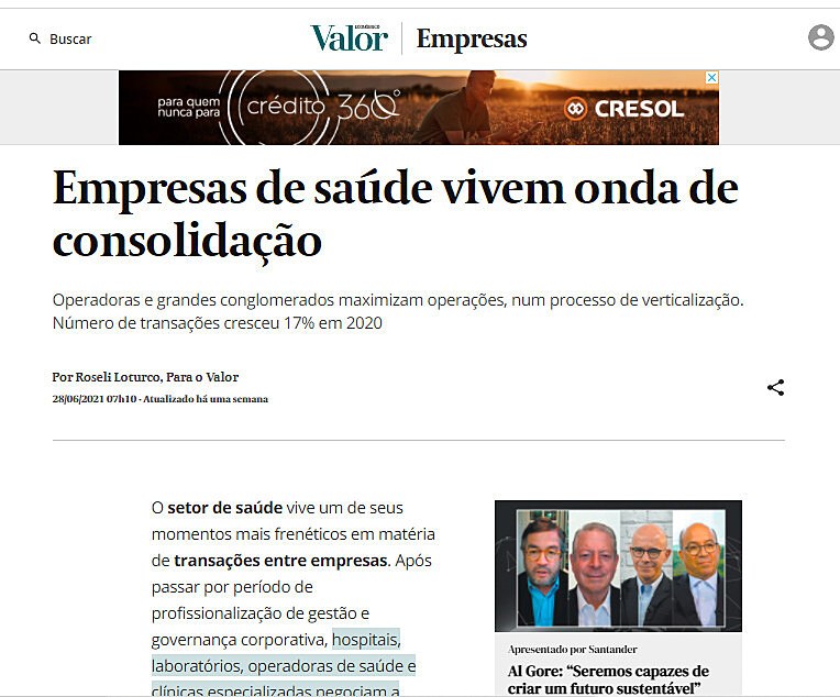 Empresas de sade vivem onda de consolidao